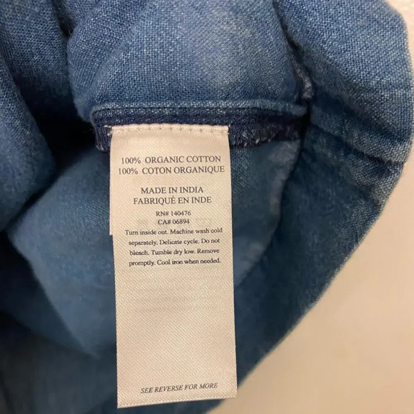 NWT Faherty Presley Embroidered Detail Cotton Chambray Top Blue Size Small - Picture 6 of 9